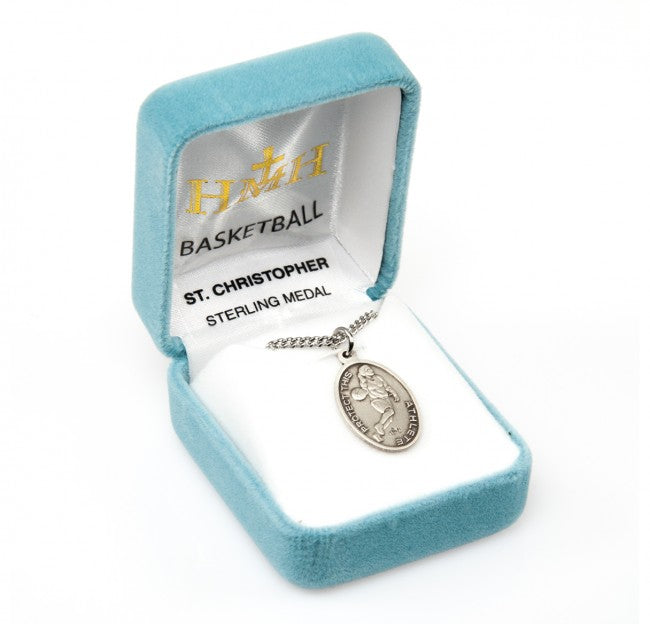 HMH Religious St Christopher Oval Sterling Silver Female Basketball Medal