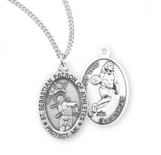 HMH Religious St Sebastian Oval Sterling Silver Female Basketball Medal