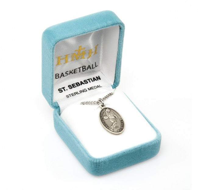 HMH Religious St Sebastian Oval Sterling Silver Female Basketball Medal