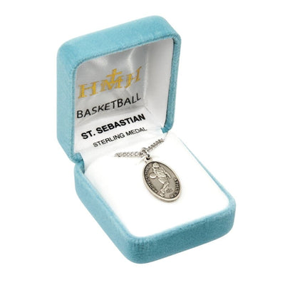 St Sebastian Oval Sterling Silver Female Basketball Medal (view 2), HMH Religious