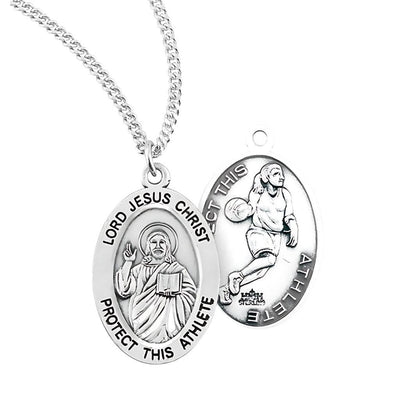 Lord Jesus Christ Sterling Silver Female Basketball Medal, Size 0.9" x 0.6", HMH Religious