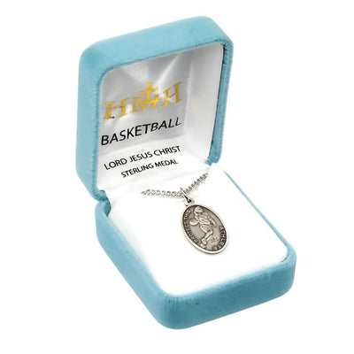 Lord Jesus Christ Sterling Silver Female Basketball Medal in Gift Box, HMH Religious
