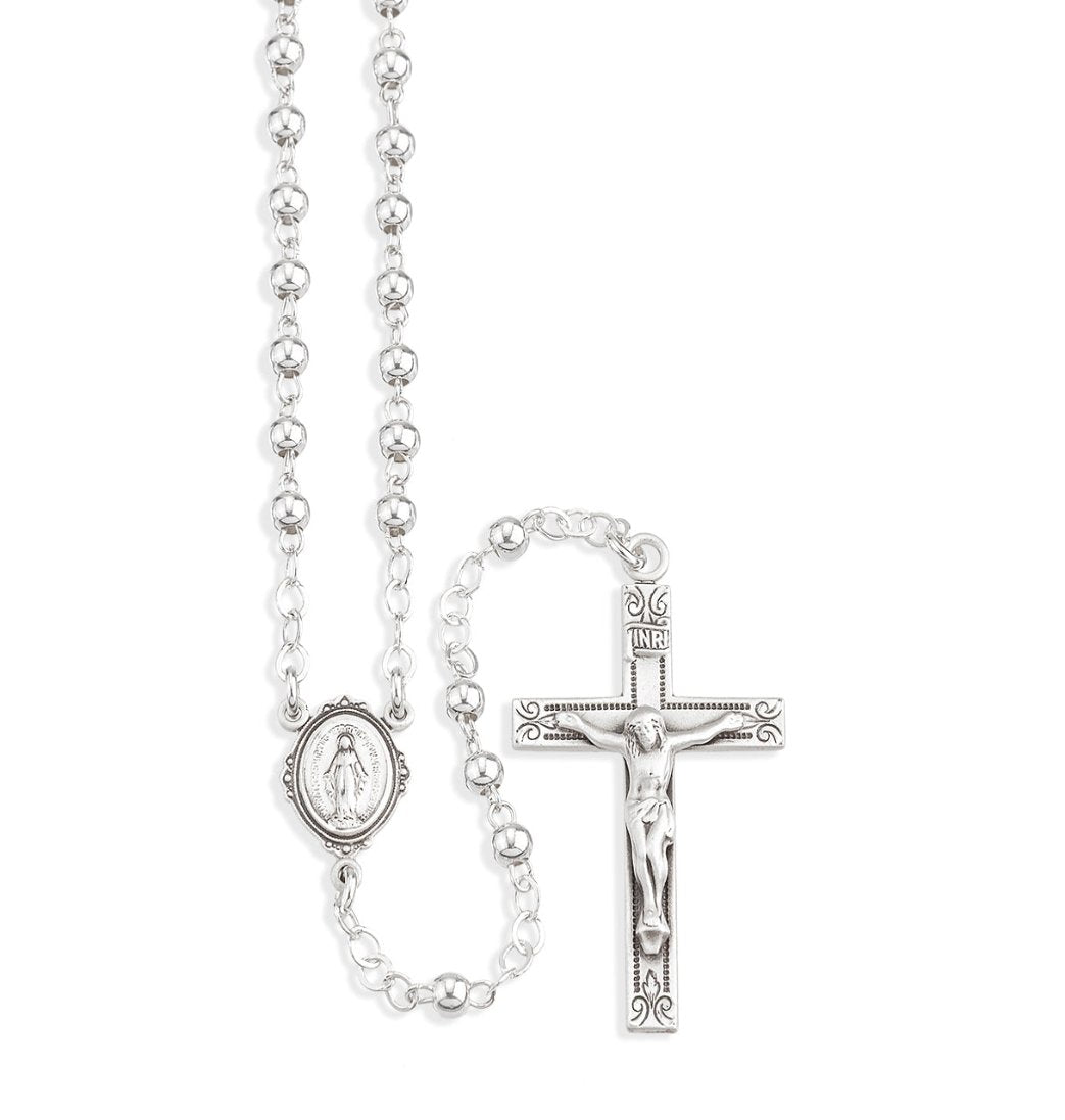 Baby's 3.5mm High Polished Round Bead Sterling Silver Rosary