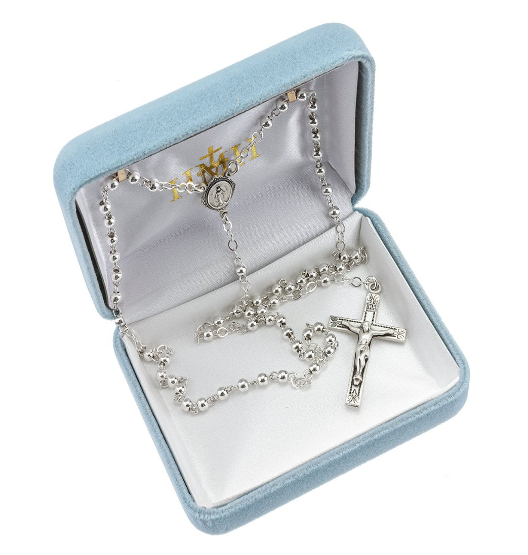 Baby's 3.5mm High Polished Round Bead Sterling Silver Rosary in Box