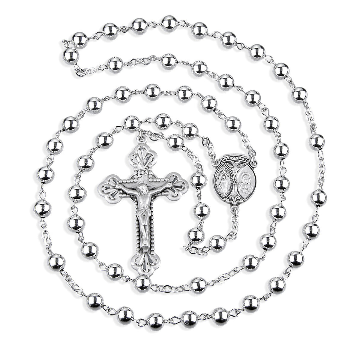 Scapular with Budded End Sterling Silver Rosary in BOX