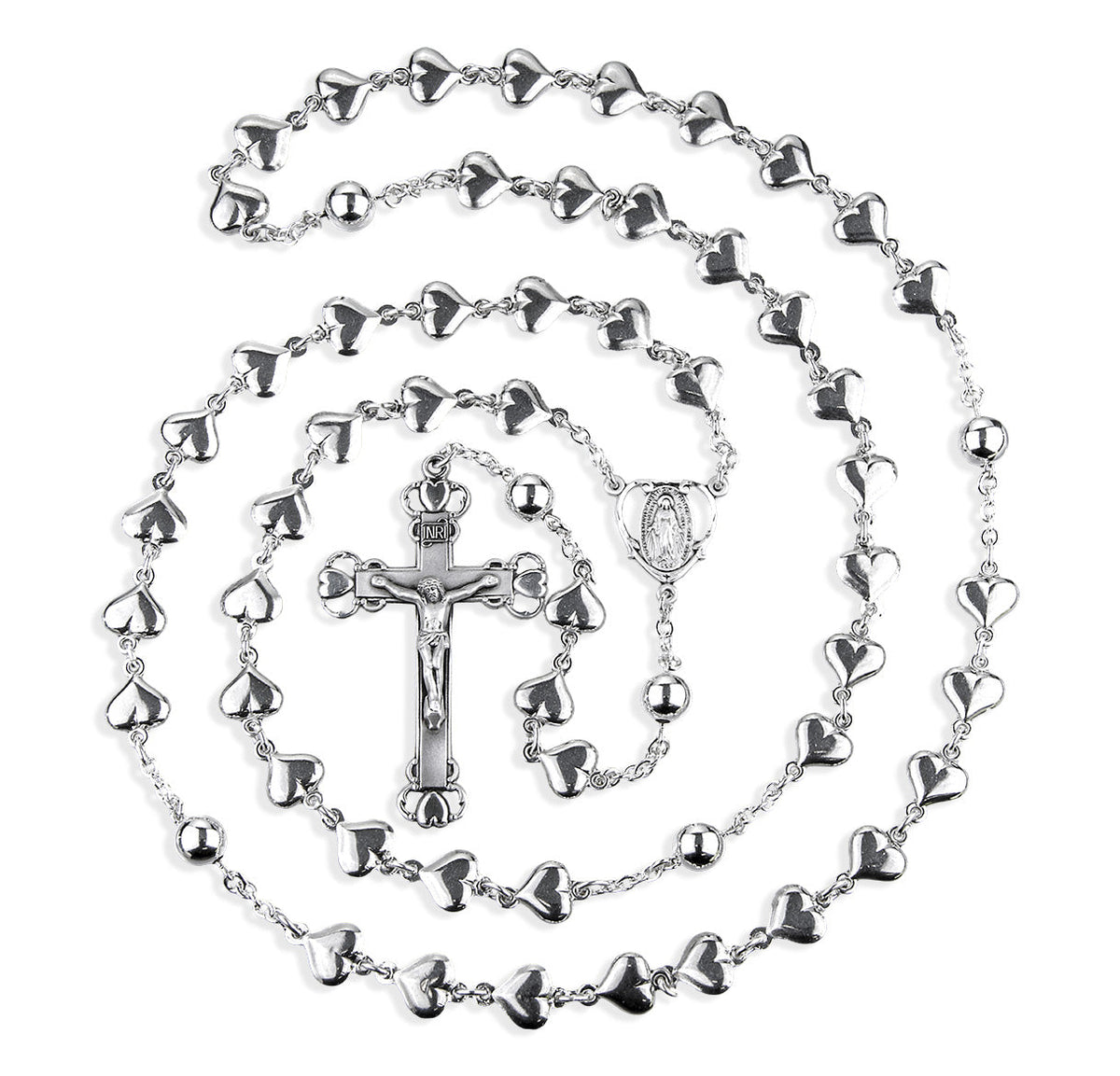 HMH Heart Shape with 8mm Round Beads Sterling Silver Rosary