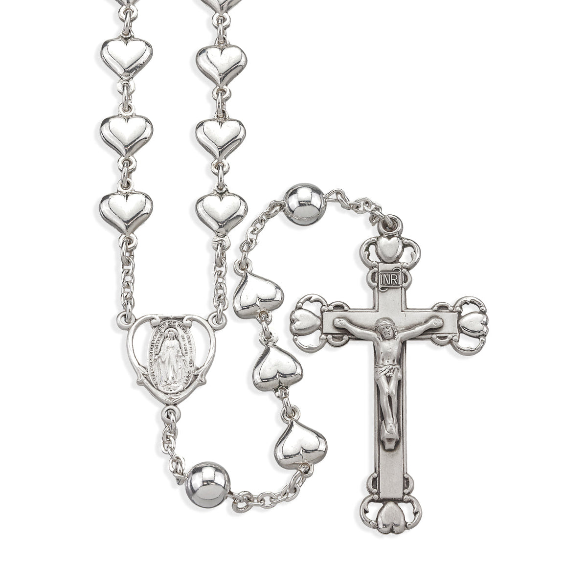 HMH Heart Shape with 8mm Round Beads Sterling Silver Rosary