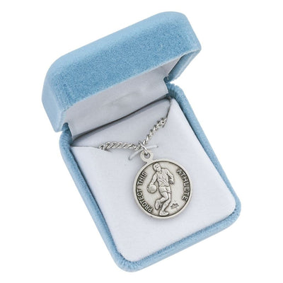 St. Christopher Basketball Round Sterling Silver Medal Necklace in Gift Box, HMH Religious