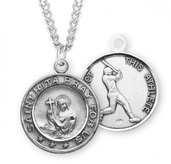 HMH Religious St Rita Round Sterling Silver Baseball Medal