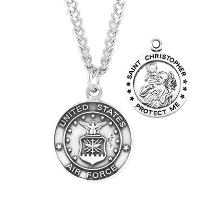 Air Force Sterling Silver St Christopher Medal Necklace, HMH Religious