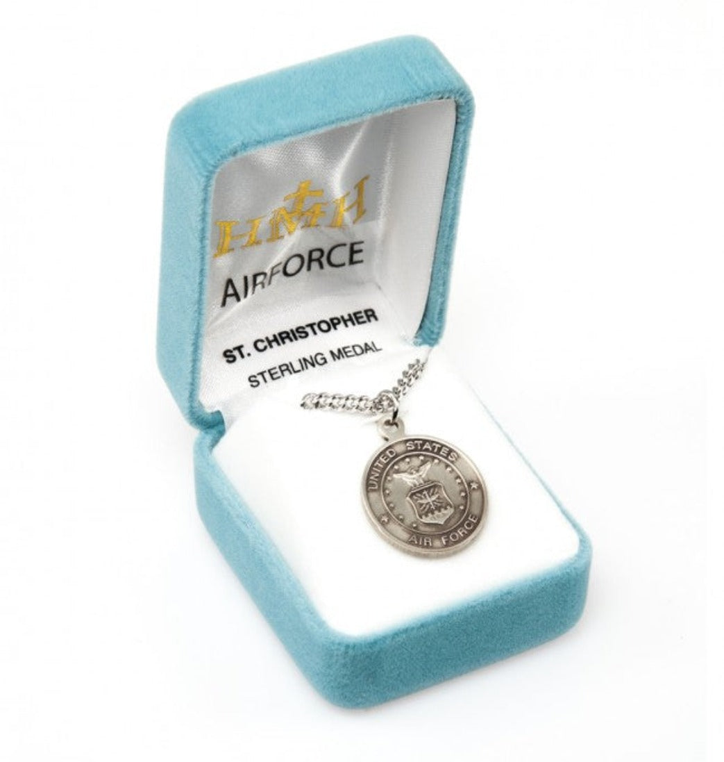 HMH Religious Air Force Sterling Silver St Christopher Medal Necklace in Gift Box,