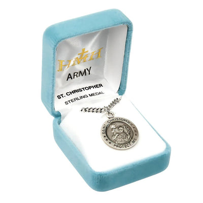 Army Sterling Silver St Christopher Medal Necklace (view 2), HMH Religious