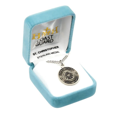 Coast Guard Sterling Silver St Christopher Medal Necklace in Gift Box, HMH Religious