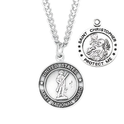 National Guard Sterling Silver St Christopher Medal Necklace with 24" Chain, HMH Religious