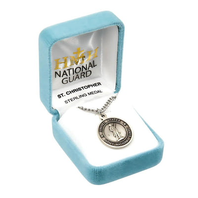 National Guard Sterling Silver St Christopher Medal Necklace in Gift Box, HMH Religious