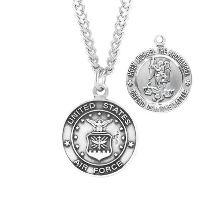 Air Force Sterling Silver St Michael Medal Necklace with 24" Chain, HMH Religious