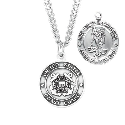 Coast Guard Sterling Silver St Michael Medal Necklace with 24" Chain, HMH Religious
