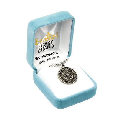 Coast Guard Sterling Silver St Michael Medal Necklace in Gift Box, HMH Religious