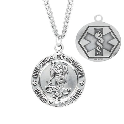 EMT's Sterling Silver St Michael Medal Necklace with 24" Chain, HMH Religious