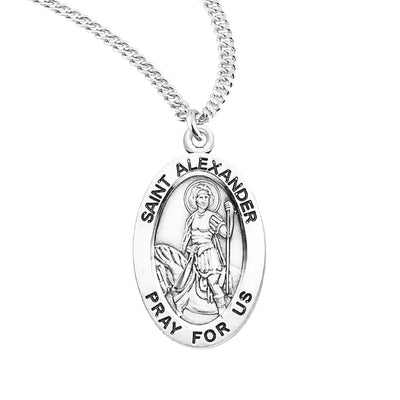 St. Alexander of Comana oval sterling silver medal on a horse holding a spear, HMH Religious