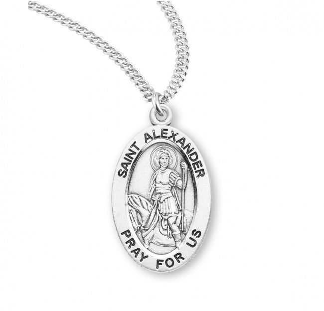 HMH Religious St Alexander of Comana Oval Sterling Silver Medal Necklace