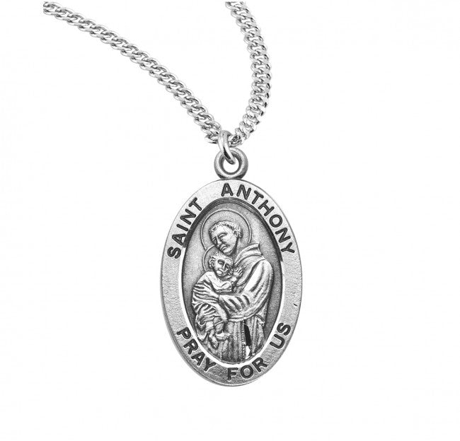 HMH Religious St Anthony of Padua Oval Sterling Silver Medal Necklace