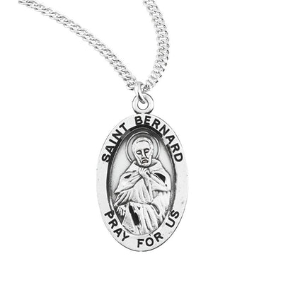 St Bernard oval sterling silver medal hold a cross pendant, HMH Religious