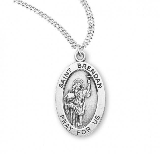 HMH Religious St Brendan the Navigator Oval Sterling Silver Medal Necklace