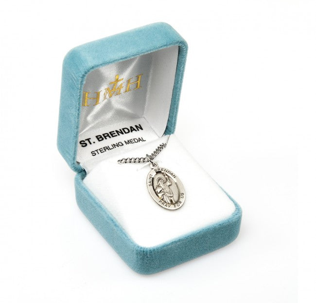 HMH Religious St Brendan Oval Sterling Silver Medal Necklace