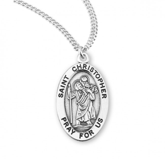 HMH Religious St Christopher Oval Sterling Silver Medal Necklace