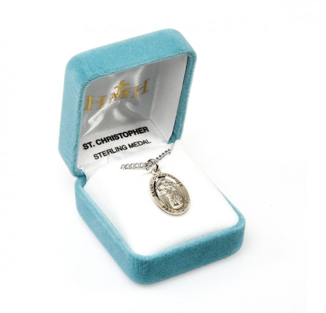 HMH Religious St Christopher Oval Sterling Silver Medal Necklace