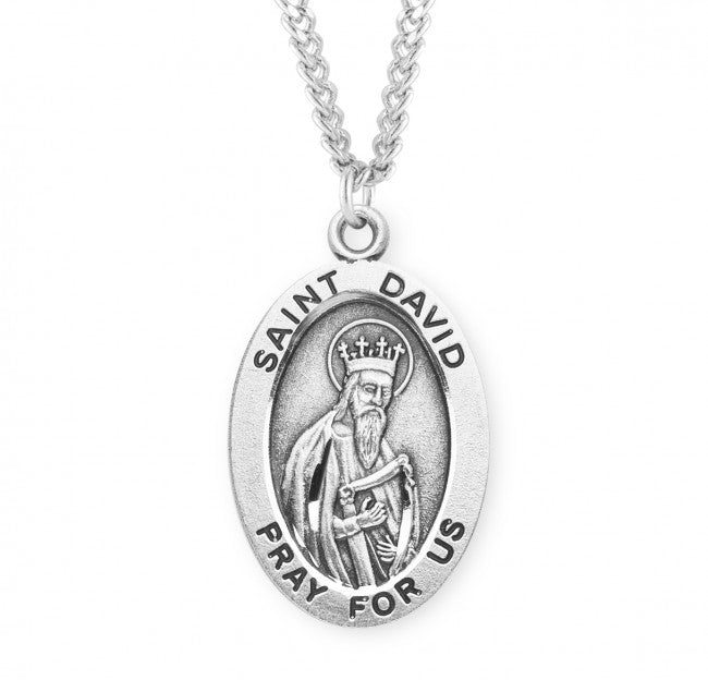 HMH Religious St David Oval Sterling Silver Medal Necklace