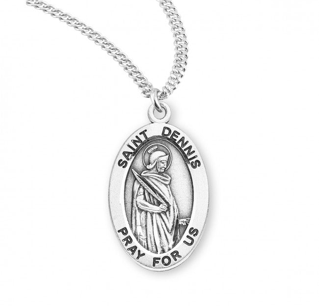 HMH Religious St Dennis Oval Sterling Silver Medal Necklace