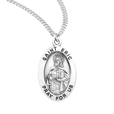 St. Eric oval sterling silver medal with a crown and sword, HMH Religious
