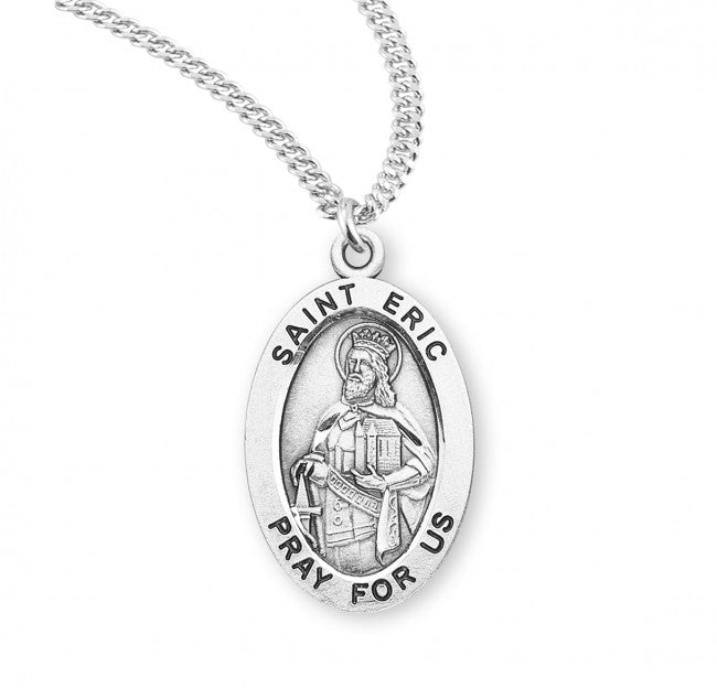 HMH Religious St Eric Oval Sterling Silver Medal Necklace