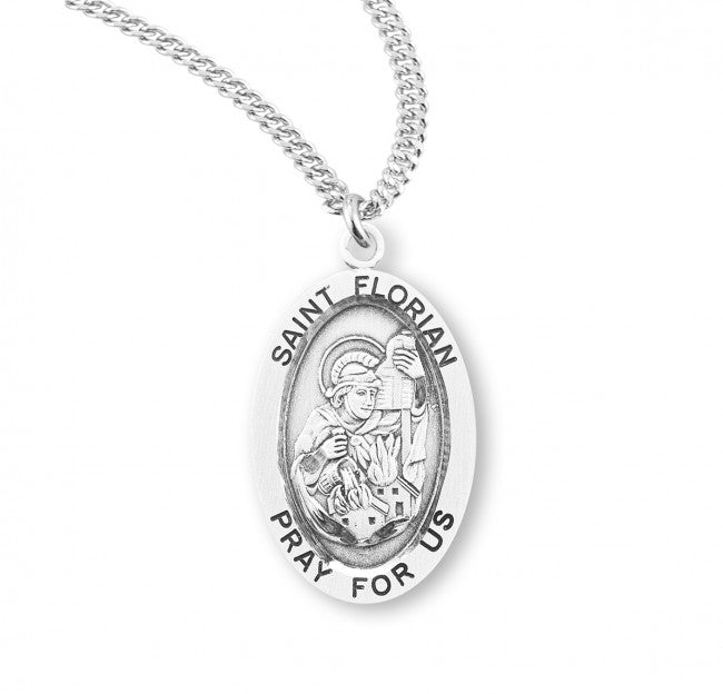 HMH Religious St Florian Oval Sterling Silver Medal Necklace