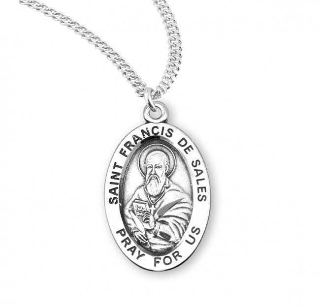 HMH Religious St Francis De Sales Oval Sterling Silver Medal Necklace