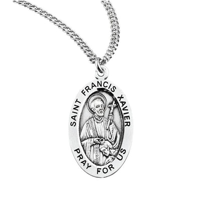 St. Francis Xavier oval sterling silver medal with a crucifix, HMH Religious
