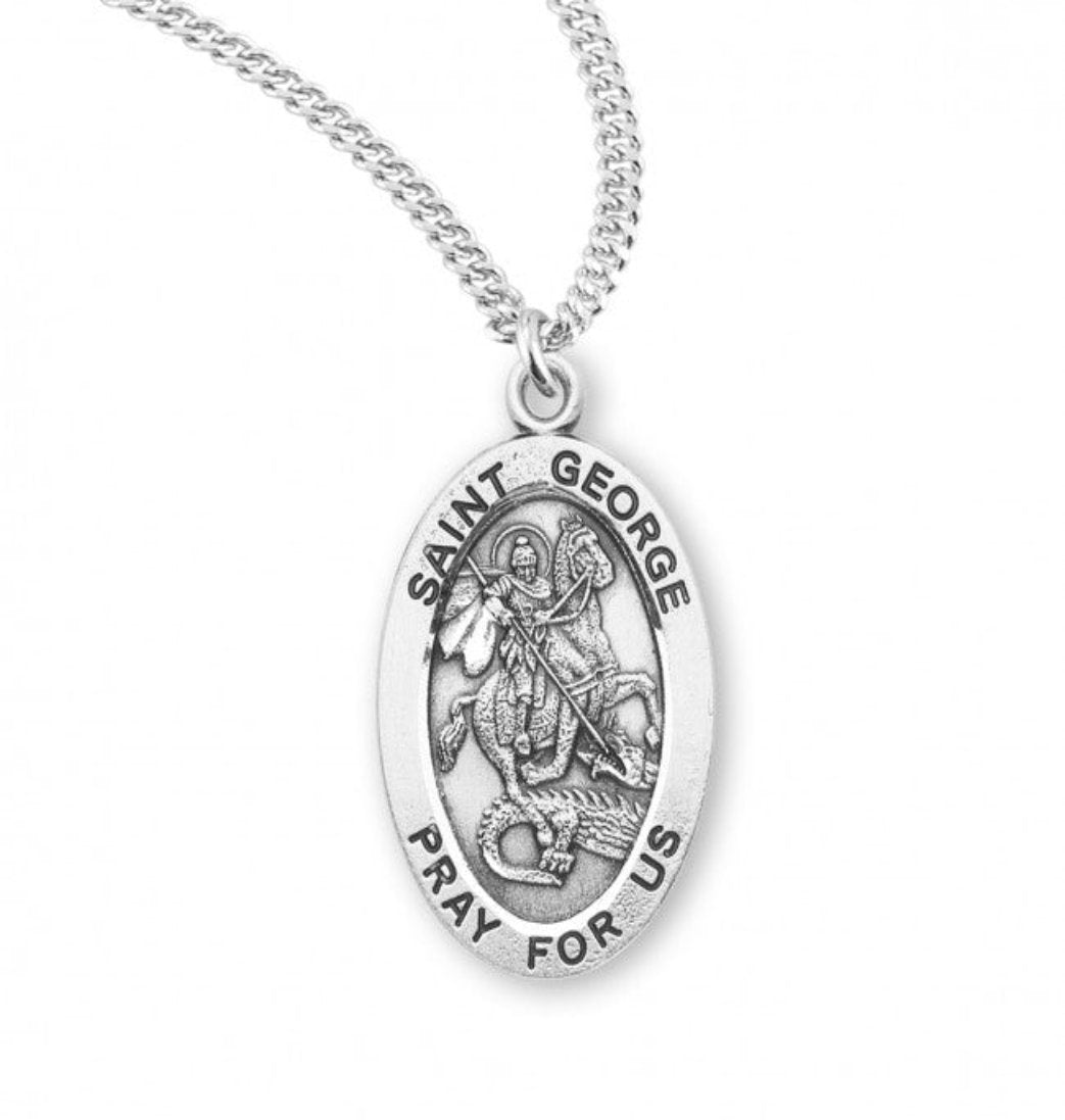 HMH Religious St George Oval Sterling Silver Medal Necklace,