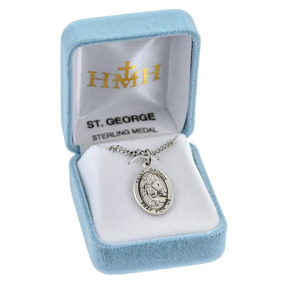 St. George sterling silver medal necklace in gift box, HMH Religious