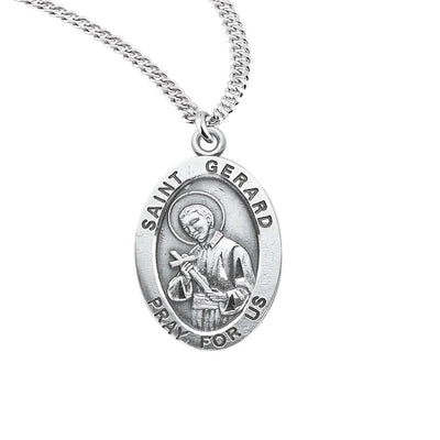 St. Gerard Majella sterling silver oval medal with a crucifix, HMH Religious