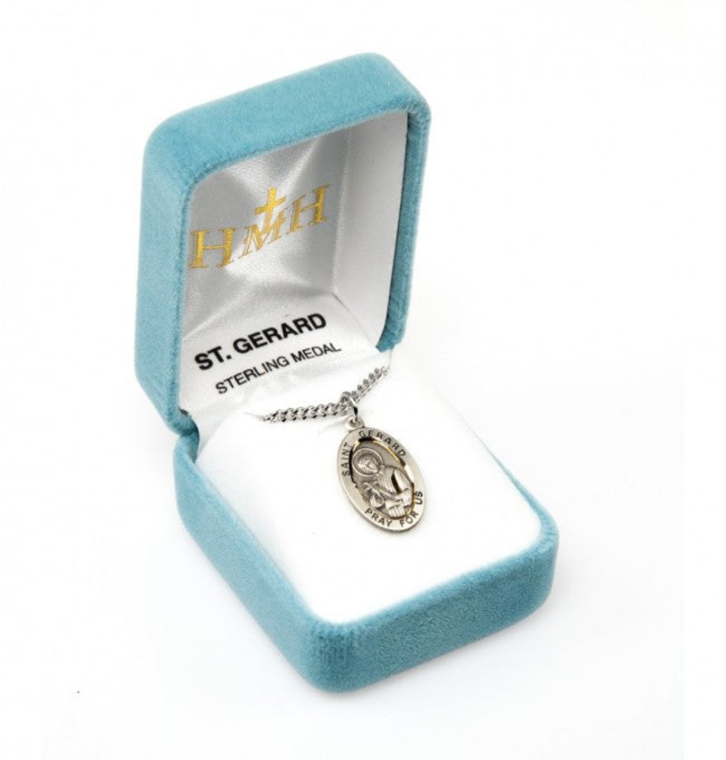 HMH Religious St Gerard Majella Oval Sterling Silver Medal Necklace in Box,