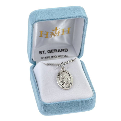 St. Gerard Majella sterling silver oval medal with a crucifix in box, HMH Religious