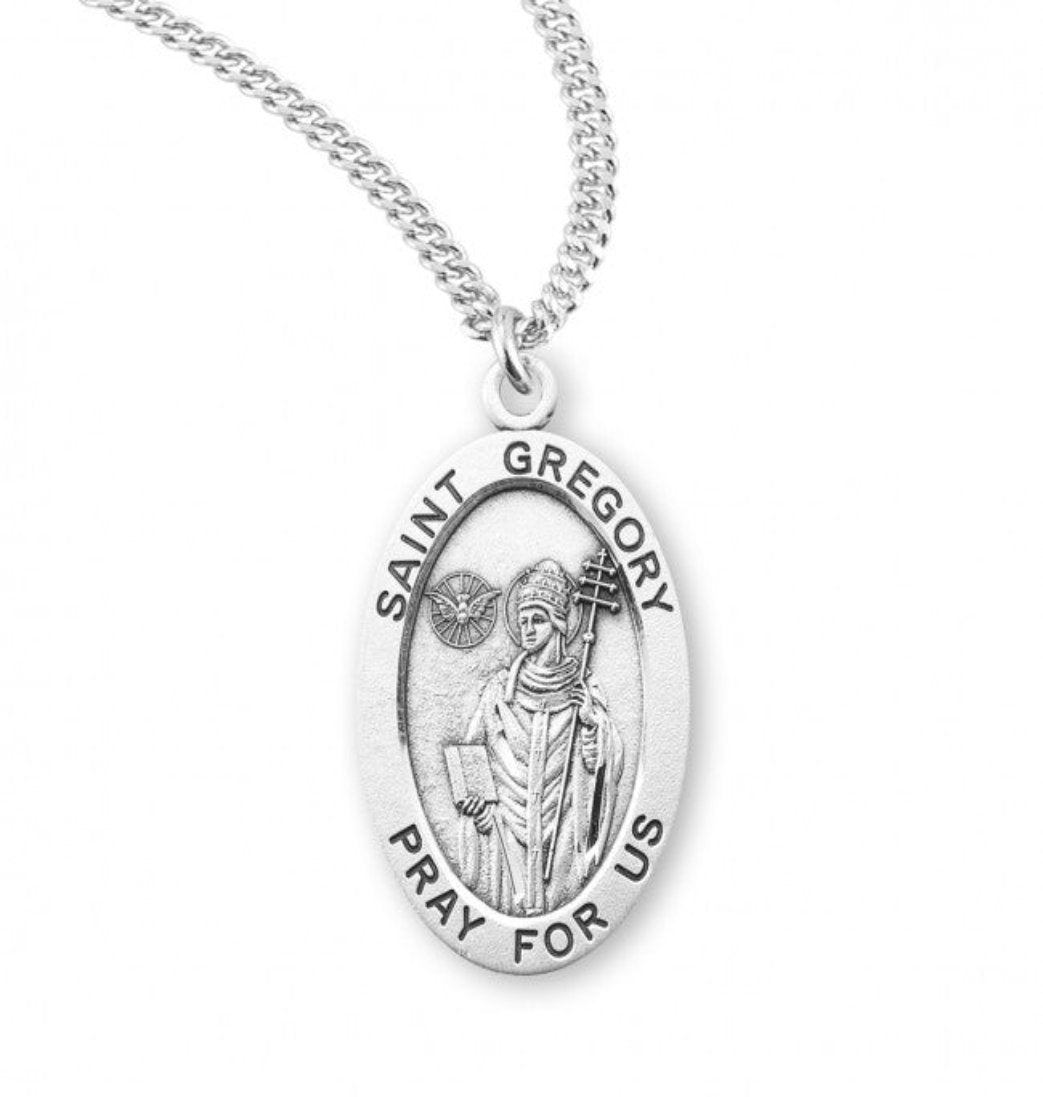 HMH Religious St Gregory the Great Oval Sterling Silver Medal Necklace