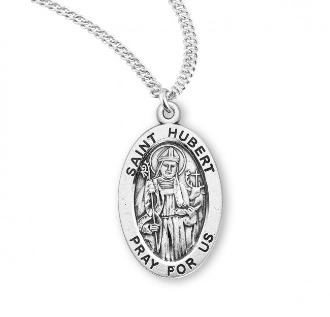 hmh saint hurbert round sterling silver medal necklace,