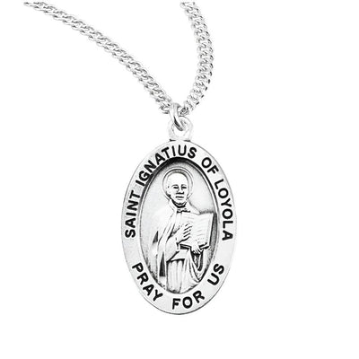 St. Ignatius of Loyola sterling silver oval medal with a book, HMH Religious