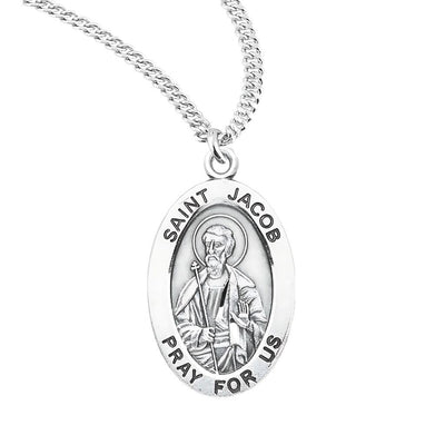 St. Jacob sterling silver oval medal with a staff, HMH Religious