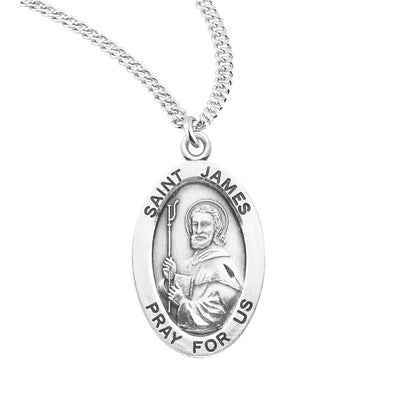 St. James the Greater sterling silver oval medal with a staff and book, HMH Religious