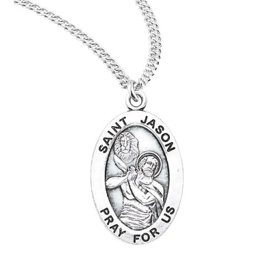 St. Jason sterling silver oval medal with a lion, HMH Religious