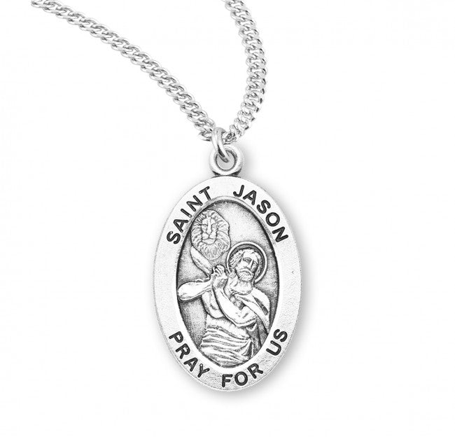 HMH Religious St Jason Oval Sterling Silver Medal Necklace